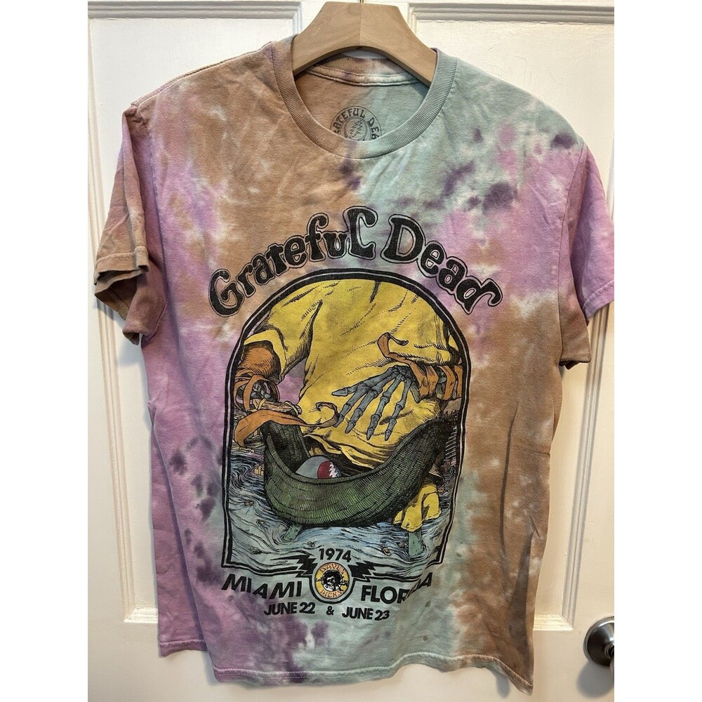 Grateful Dead Colorful Tie Dye T-Shirt 1974 Miami Florida Size S/M reprint 70s